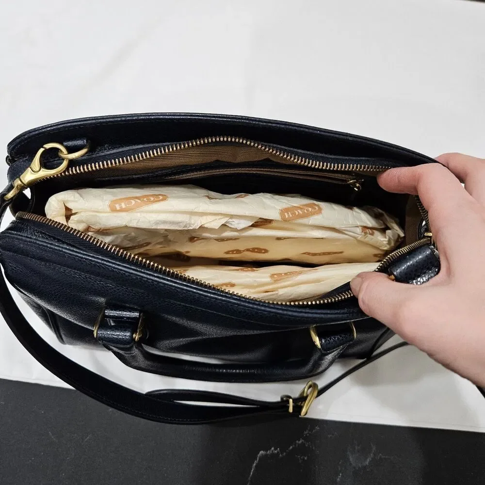 Vintage Coach Madison Sutton Leather Satchel Bag 4410 Navy Zip Made in Italy
